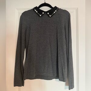 CeCe Black and Gray Blouse with Embellished Collar